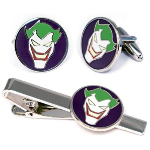 SharedImagination Joker Minimalist Cufflinks, Justice League Tie Clip, DC Comics Batman vs Superman Tie Tack Jewelry, Harley Quinn Cuff Links Link Wedding Party Gift, Avengers Groomsmen Gifts