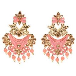 Crunchy Fashion Bollywood Jewellery Traditional Ethnic Bridal Bride Wedding Bridesmaid Pink Meenakari/Hand Painted Chandbaali Indian Earrings Jewelry For Women …