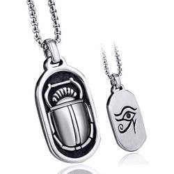 Elfasio Scarab Eye of Horus Egypt Necklace for Men Stainless Steel Both Sided Ancient Egyptian Symbol Protection Pendant Chain Set 18-30 inch