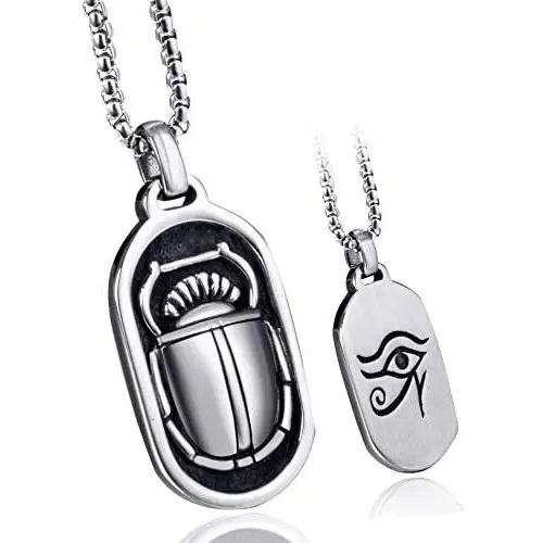 Elfasio Scarab Eye of Horus Egypt Necklace for Men Stainless Steel Both Sided Ancient Egyptian Symbol Protection Pendant Chain Set 18-30 inch Elfasio Scarab Eye of Horus Egypt Necklace for Men Stainless Steel Both Sided Ancient Egyptian Symbol Protection Pendant Chain Set 18-30 inch