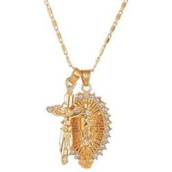 QEPOL Virgin Mary Necklace, Catholic Gold-Plated Multilayer Set Cross chain18K Gold Plated Women/Men Christian Jewelry Cross Miraculous Medal Pendant with Women fine Gift Box