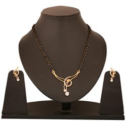 Touchstone Gold Tone Indian Bollywood Ethnic White Rhinestones Pretty mangalsutra Necklace Set Jewelry for Women