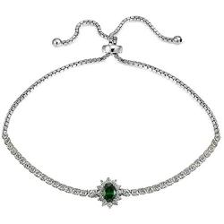 Sterling Silver Simulated Gemstone Flower Tennis Adjustable Bolo Bracelet