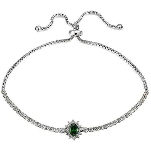 Sterling Silver Simulated Gemstone Flower Tennis Adjustable Bolo Bracelet