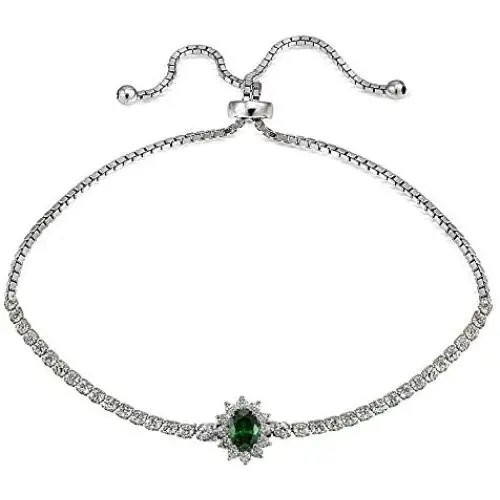Sterling Silver Simulated Gemstone Flower Tennis Adjustable Bolo Bracelet