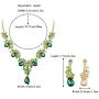 BriLove Womens Wedding Bridal Crystal Teardrop Filigree Leaf Twig Enamel Statement Necklace Dangle Earrings Set