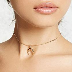 LittleB Minimal Moon Pendant Necklace Short Choker Necklaces Chain Jewelry for Women and Girls (SILVER)
