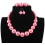 Shineland Simple Large Big Simulated Pearl Statement Necklace Bracelet and Earrings Jewelry Set (Pink)
