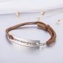 Skyrim Inspritional Leather Bracelet with Words Never Give up, Fashion Jewelry for Men and Women