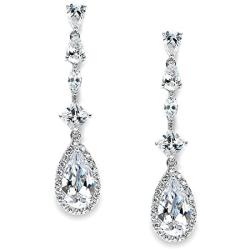 Mariell Linear Pear Shaped Teardrop CZ Bridal Dangle Earrings for Wedding, Prom or Pageant