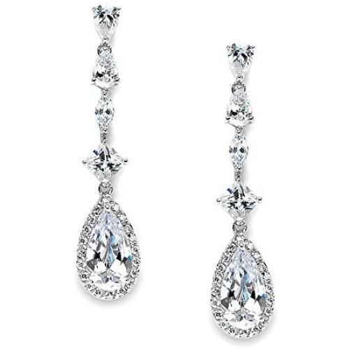 Mariell Linear Pear Shaped Teardrop CZ Bridal Dangle Earrings for Wedding, Prom or Pageant