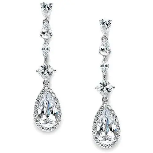 Mariell Linear Pear Shaped Teardrop CZ Bridal Dangle Earrings for Wedding, Prom or Pageant Mariell Linear Pear Shaped Teardrop CZ Bridal Dangle Earrings for Wedding, Prom or Pageant