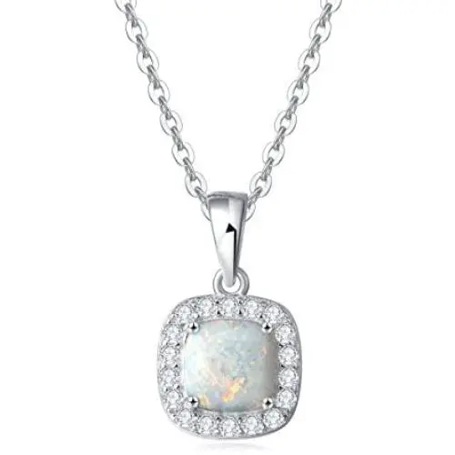 Carleen 14K White Gold Plated 925 Sterling Silver CZ Cubic Zirconia/Created Opal Halo Setting Jewelry Set Gift for Women Girls Carleen 14K White Gold Plated 925 Sterling Silver CZ Cubic Zirconia/Created Opal Halo Setting Jewelry Set Gift for Women Girls