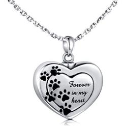 Puppy Sterling Silver Urn Memorial Necklaces for Dog Ashes Forever Together Paw Print Cremation Labrador Retriever Memorial Urns Keepsake Pendant Necklace Jewelry Gifts