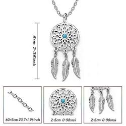lauhonmin 3pcs Women Retro Silver Turquoise Feather Dream Catcher Pendant Necklace Earrings Set Family Friend Gift