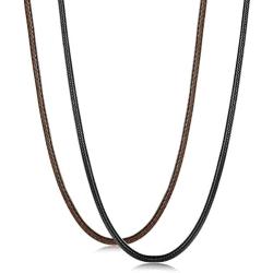 FIBO STEEL 2 Pcs 2.5MM Leather Chain Necklace for Men Women Braided Necklace Chain,16-30 inches