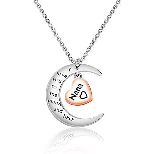 BAUNA Grandma Nana Heart Pendant Necklace I Love You To The Moon And Back Grandmother Jewelry from Granddaughter Grandson