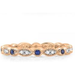 Dazzlingrock Collection 10K Gold Round Blue Sapphire and White Diamond Ladies Vintage Style Anniversary Wedding Stackable Ring