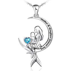 Distance 925 Sterling Silver Classic Sea Mermaid Necklce for Girls Women Crescent Moon Pendant Christmas Birthday Gifts Jewelry for Girls Women Daughter