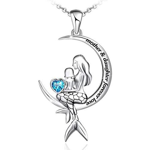 Distance 925 Sterling Silver Classic Sea Mermaid Necklce for Girls Women Crescent Moon Pendant Christmas Birthday Gifts Jewelry for Girls Women Daughter
