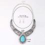 Fstrend Boho Necklace Earring Set Silver Turquoise Pendant Chain Hollow Statement Necklaces Jewelry for Women and Girls