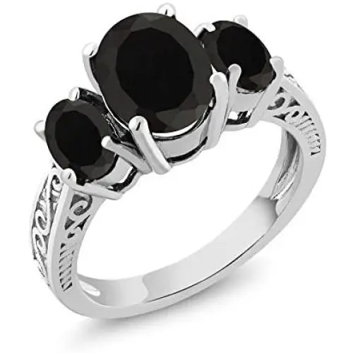 Gem Stone King 925 Sterling Silver Black Onyx 3-Stone Womens Ring (2.41 Cttw Oval, Available 5,6,7,8,9) Gem Stone King 925 Sterling Silver Black Onyx 3-Stone Womens Ring (2.41 Cttw Oval, Available 5,6,7,8,9)