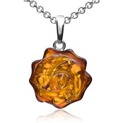 Ian and Valeri Co. Amber Sterling Silver Rose Pendant Necklace Chain 18 Inches