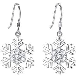 BriLove Winter-Snowflake-Earrings-for-Women CZ Elegant Hook Dangle Earrings