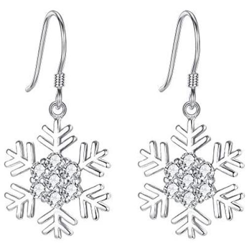 BriLove Winter-Snowflake-Earrings-for-Women CZ Elegant Hook Dangle Earrings