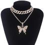 Cinsionze Big Butterfly Pendant Necklace Tennis Link Choker Rhinestone Cubic Zircon Embedded Cuban Chains Necklace Dual Layers Valentine Gifts for Women Girls