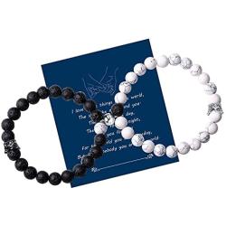 XIANNVXI Couples Magnetic Mutual Attraction Distance Bracelets King&Queen Crown Couple Bracelets His and Her Lover Lava Rock Healing Crystal Beads Bracelet Jewelry Gifts