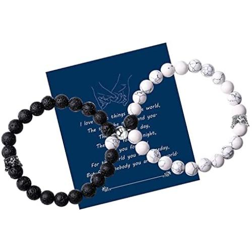 XIANNVXI Couples Magnetic Mutual Attraction Distance Bracelets King&Queen Crown Couple Bracelets His and Her Lover Lava Rock Healing Crystal Beads Bracelet Jewelry Gifts