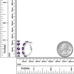 Gem Stone King 2.80 Ct Round Purple Amethyst G/H Lab Grown Diamond 925 Sterling Silver Hoop Earrings