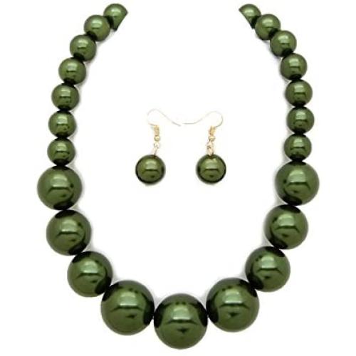 Fashion 21 Womens Large Big Simulated Pearl Statement 18'' Necklace and Earrings Set