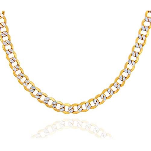 14K Yellow Gold Diamond Cut with White Pave 4.5mm Cuban Chain Necklace- Unisex-16''-30'' Available