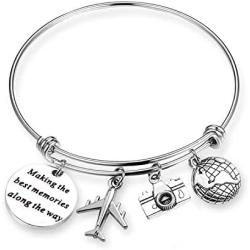 SEIRAA Travel Bracelet Wanderlust Jewelry Retirement Gift Stainless Steel Expandable Wire Bangle Adventure Lover Jewelry