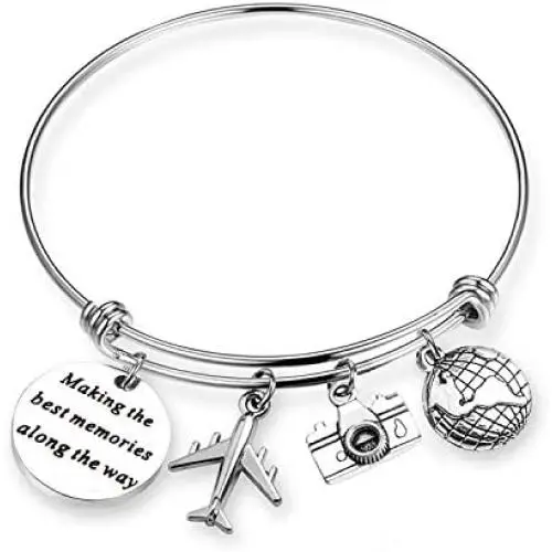 SEIRAA Travel Bracelet Wanderlust Jewelry Retirement Gift Stainless Steel Expandable Wire Bangle Adventure Lover Jewelry SEIRAA Travel Bracelet Wanderlust Jewelry Retirement Gift Stainless Steel Expandable Wire Bangle Adventure Lover Jewelry