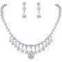 EVER FAITH Womens CZ Elegant Water Drop Dangle Necklace Earrings Set Silver-Tone