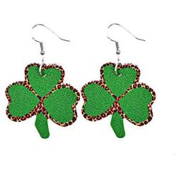 6 Pairs Funny Green Hat Faux Leather Earrings Irish Shamrock Dangle Earrings Green Clover Lightweight Earrings Set for Women Girls St. Patricks Day Party Jewelry Gift