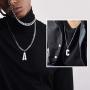 GoldChic Men Initial Letter Necklace,Stainless Steel/18K Gold Plated/Black Rhodium Plated SablonUp Jersey Athletes Alphabet Necklace with 4mm Adjustable Cuban Chain 22''+2'' Sport Jewelry,with Gift Box