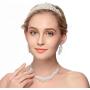 Monai Womens Vintage Cubic Zirconia Simulated Baroque Pearl Crystal Flower Bridal Necklace Earrings Jewelry Set, 3 pcs 4 pcs 5 pcs