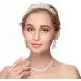 Monai Womens Vintage Cubic Zirconia Simulated Baroque Pearl Crystal Flower Bridal Necklace Earrings Jewelry Set, 3 pcs 4 pcs 5 pcs