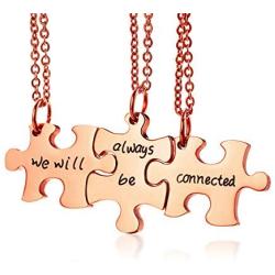 Mealguet Jewelry Gold Plated Stainless Steel Three Puzzle BFF Best Friend We Will Always be Connected Friendship Necklace Set for 3