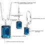 Gem Stone King 925 Sterling Silver London Blue Topaz Pendant Earrings Set, 13.49 Ct Emerald Cut with 18 Inch Chain