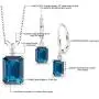 Gem Stone King 925 Sterling Silver London Blue Topaz Pendant Earrings Set, 13.49 Ct Emerald Cut with 18 Inch Chain