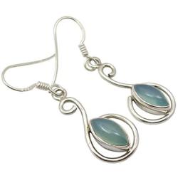 SilverStarJewel 925 Solid Sterling Silver Aqua Blue Chalcedony Earrings 4.1 cm 3.2 Grams