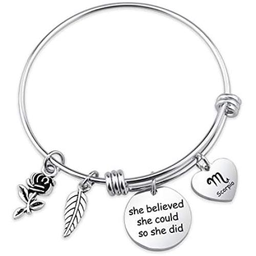 SIDIMELO Astrology Constellation Pendant Bracelet with Flower and Leaf Pendant 12 Horoscope Zodiac Jewelry Gift for Women
