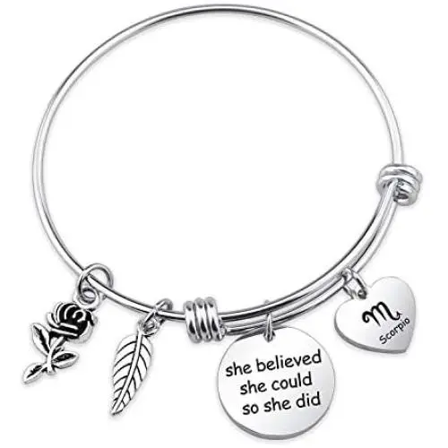 SIDIMELO Astrology Constellation Pendant Bracelet with Flower and Leaf Pendant 12 Horoscope Zodiac Jewelry Gift for Women SIDIMELO Astrology Constellation Pendant Bracelet with Flower and Leaf Pendant 12 Horoscope Zodiac Jewelry Gift for Women