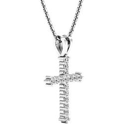 Dazzlingrock Collection 0.25 Carat (ctw) 10K Gold Round White Diamond Ladies Cross Pendant 1/4 CT (Silver Chain Included)