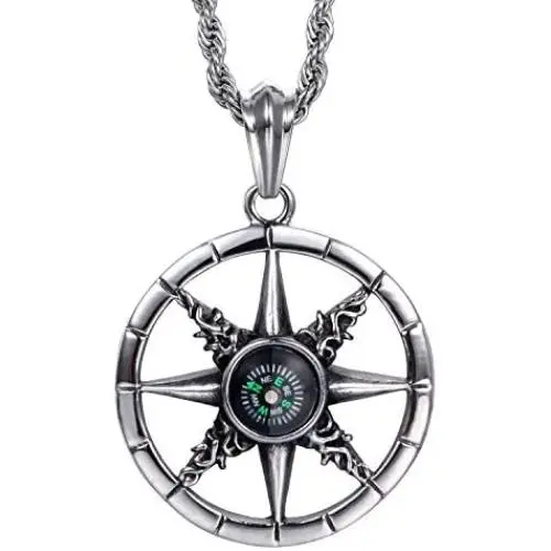 YL Compass Necklace Find Your Way Back Vintage Nautical Graduation Charm Pendant, Direction/Love/Magnetic (925 Sterling Silver/Stainless Steel)